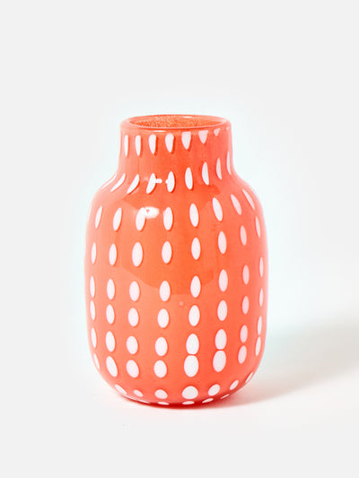Oliver Bonas Atika round spotted coral glass vase at Collagerie