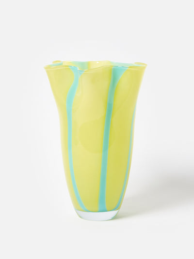 Oliver Bonas Aziza yellow stripe large glass vase at Collagerie