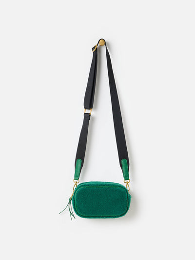 Oliver Bonas Simen green faux shearling crossbody bag small at Collagerie