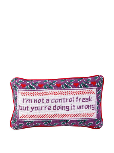 Domenica Marland Control Freak needlepoint pillow at Collagerie