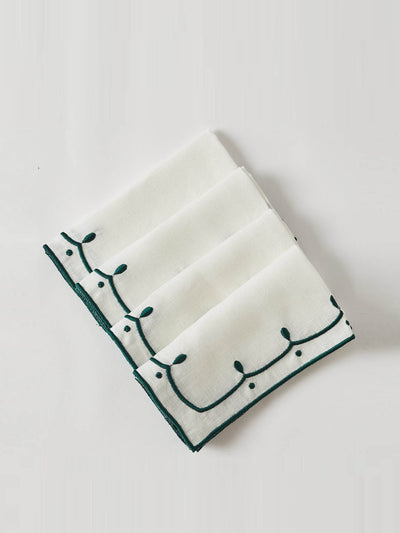 Maison Margaux Poppy white and green napkins, set of 4 at Collagerie