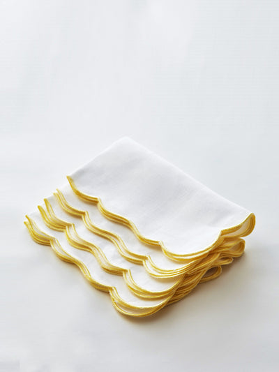 Maison Margaux Embroidered yellow scallop napkins, set of 4 at Collagerie