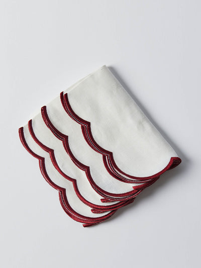 Maison Margaux Red embroidered scallop napkins (set of 4) at Collagerie