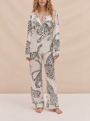 Cream The Jag print silk long pyjama set Silk Long Pyjama Set Desmond & Dempsey    - Collagerie