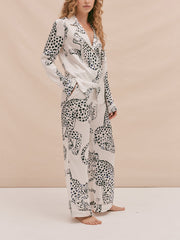 Cream The Jag print silk long pyjama set Silk Long Pyjama Set Desmond & Dempsey    - Collagerie