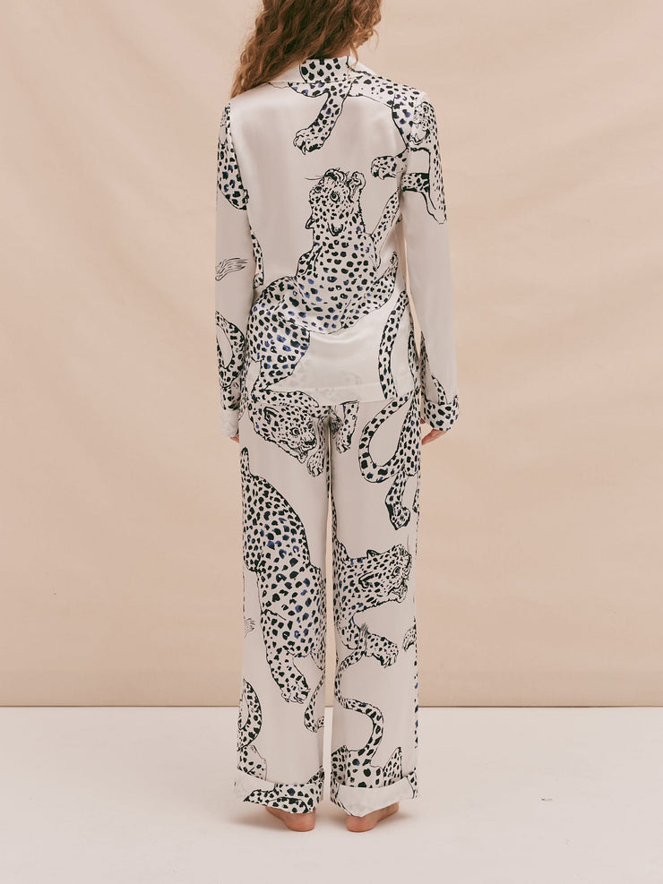 Cream The Jag print silk long pyjama set