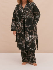 Navy The Jag print quilted robe
