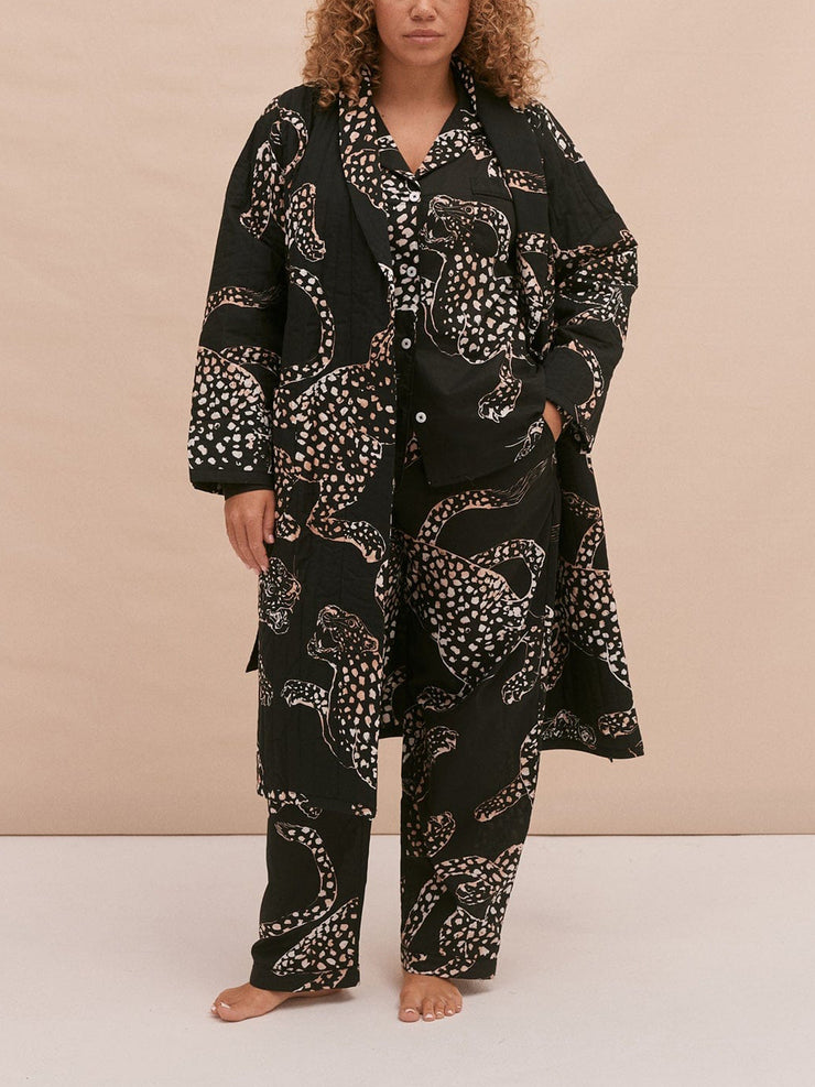 Navy The Jag print quilted robe