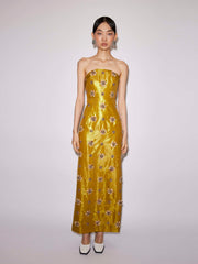 Gold embellished metallic taffeta Lorena dress