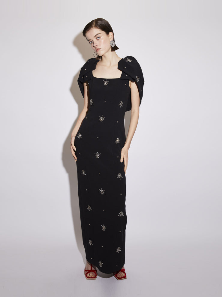 Black embellished crepe Adelaide gown