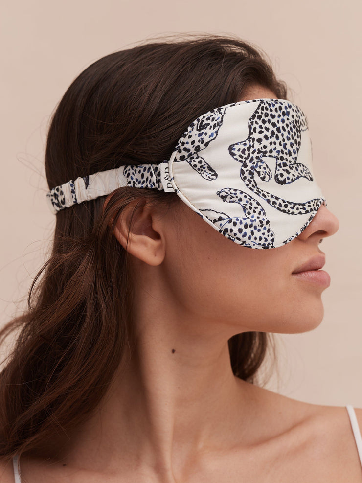 Cream Jag print cotton luxe eye mask