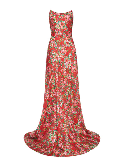 Markarian Red rose floral draped Tallulah gown at Collagerie