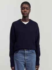 Navy Geelong wool Balla slouch v-neck