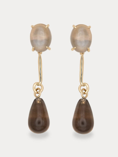 By Pariah Grey moonstone and smokey quartz rainfall mini earrings at Collagerie
