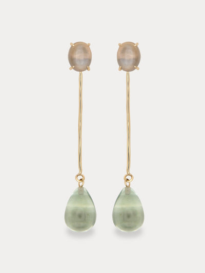 By Pariah Grey moonstone and green amethyst XL rainfall earrings at Collagerie