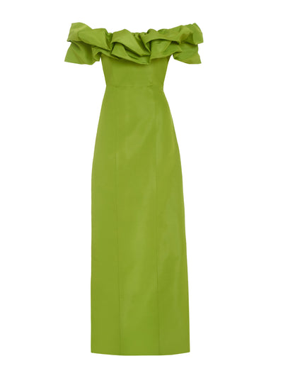 Markarian Etta chartreuse silk faille ruffle gown at Collagerie