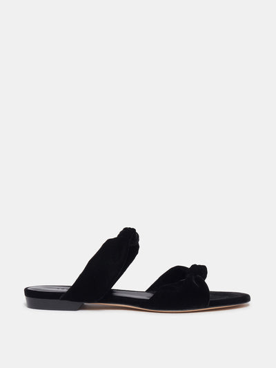 Le Monde Beryl Black velvet knot flat sandals at Collagerie