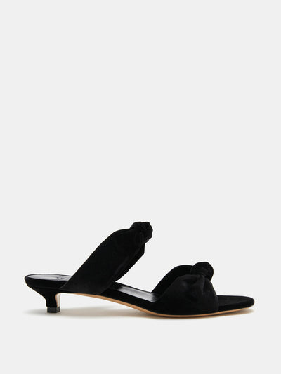 Le Monde Beryl Black velvet knot sandal kitten heels at Collagerie