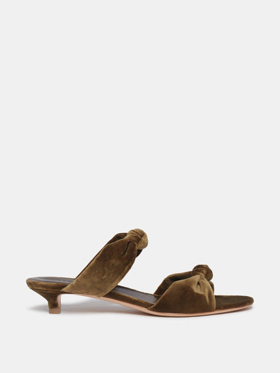 Le Monde Beryl Cork velvet knot sandal kitten heels at Collagerie