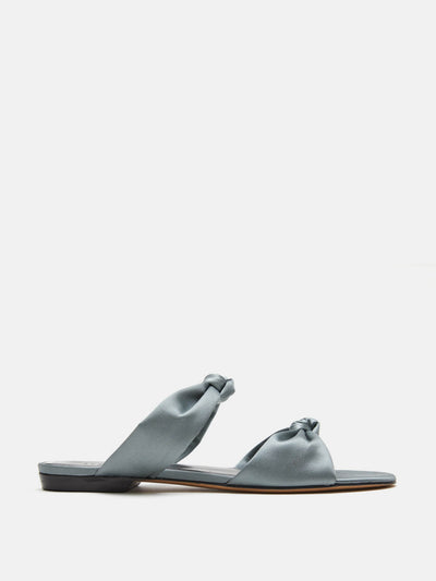 Le Monde Beryl Silver satin knot flat sandals at Collagerie