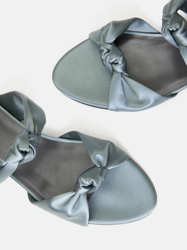 Silver satin knot flat sandals Footwear Le Monde Beryl    - Collagerie