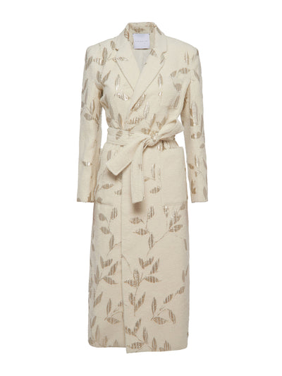 Markarian Cream wool Yucca coat with tie belt at Collagerie