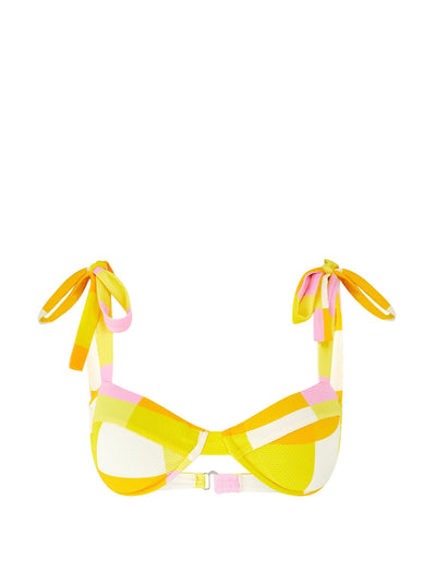 Paper London Sakura sunshine check Bardot bikini top at Collagerie