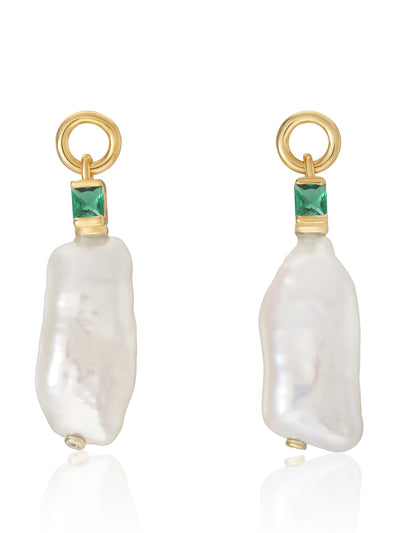 V by Laura Vann Emily baroque pearl drop earrings with emerald green Stone at Collagerie