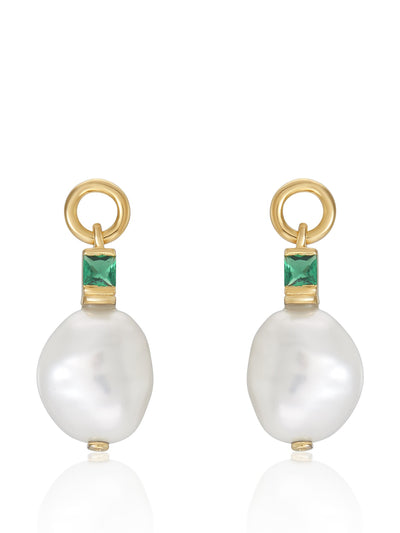 V by Laura Vann Fleur baroque pearl drop earrings with emerald green stone at Collagerie