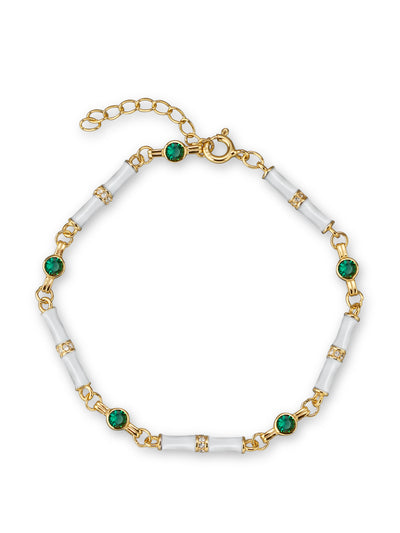 V by Laura Vann Marlowe white enamel bracelet with emerald green stone at Collagerie