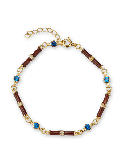 V by Laura Vann Marlow brown enamel bracelet with sapphire blue stones at Collagerie