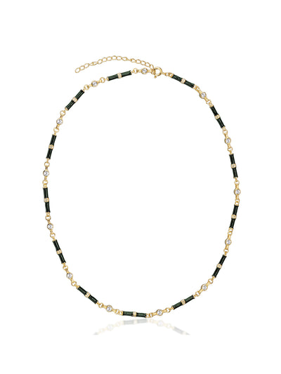 V by Laura Vann Marlowe green enamel necklace with white topaz at Collagerie