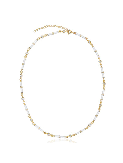 V by Laura Vann Marlowe white enamel necklace with white topaz at Collagerie