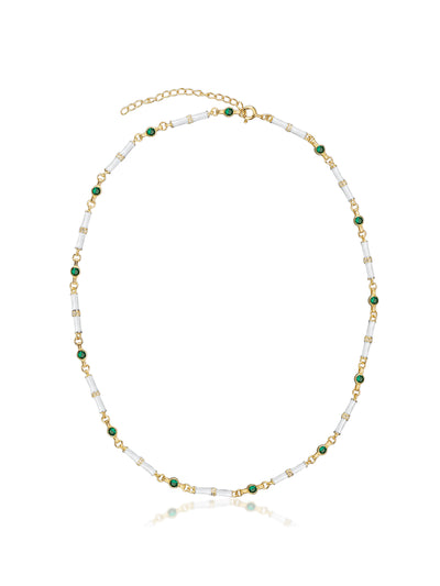 V by Laura Vann Marlowe white enamel necklace with emerald green stone at Collagerie