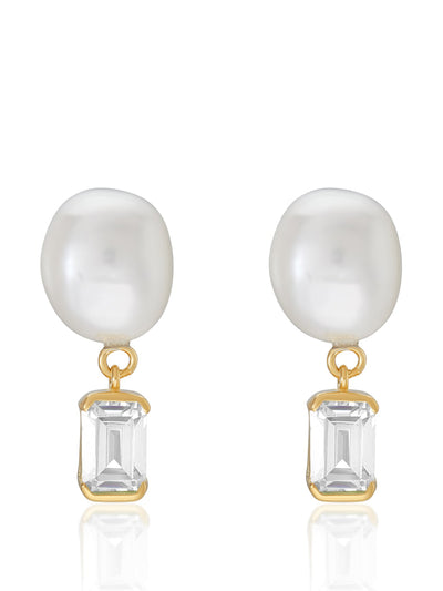 V by Laura Vann Scarlett baroque pearl earrings in gold and white topaz at Collagerie