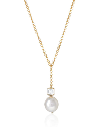 V by Laura Vann Bella baroque pearl necklace in gold and white topaz at Collagerie