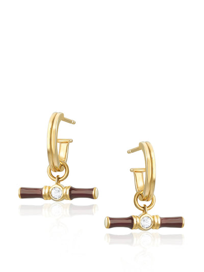 V by Laura Vann Gold Dyllan hoop earrings with brown enamel t-bar charms at Collagerie