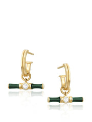 Gold Dyllan hoop earrings with green enamel t-bar charms