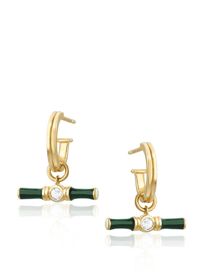 V by Laura Vann Gold Dyllan hoop earrings with green enamel t-bar charms at Collagerie