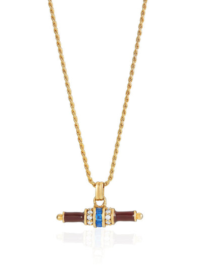 V by Laura Vann Bridget 18kt gold vermeil and brown enamel T-bar necklace at Collagerie