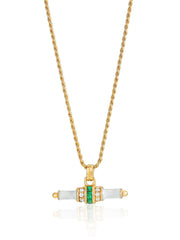 White enamel Bridget t-bar necklace with emerald green stone Jewellery & Watches V by Laura Vann    - Collagerie