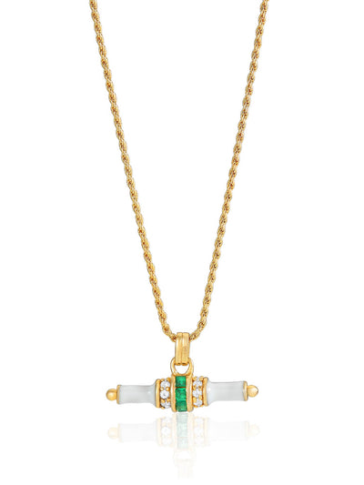 V by Laura Vann White enamel Bridget t-bar necklace with emerald green stone at Collagerie
