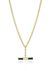 Black enamel small Bridget t-bar necklace with white topaz