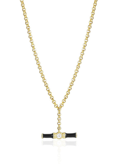 V by Laura Vann Black enamel small Bridget t-bar necklace with white topaz at Collagerie