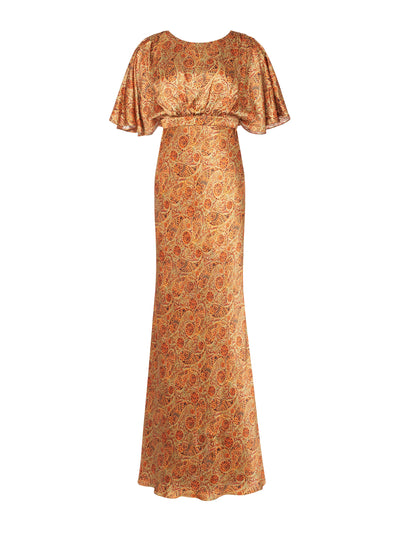 Saloni Copper paisley silk Winona dress at Collagerie