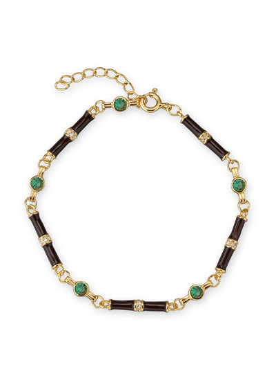 V by Laura Vann Black enamel Marlowe bracelet with emerald green stone at Collagerie