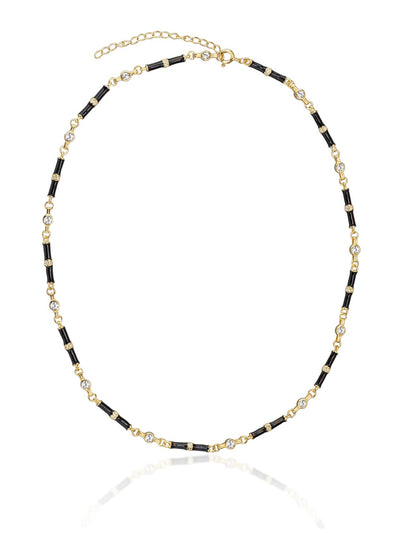 V by Laura Vann Black enamel Marlowe necklace with white topaz at Collagerie