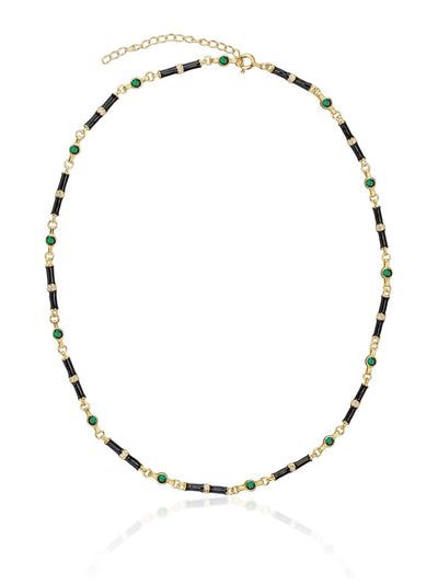 V by Laura Vann Black enamel Marlowe necklace with emerald green stone at Collagerie