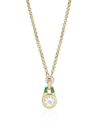 V by Laura Vann Gold Olive gold necklace with white topaz and emerald green stone at Collagerie