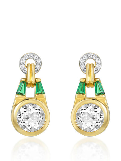 V by Laura Vann Gold Olive earrings with white topaz and emerald green stone at Collagerie